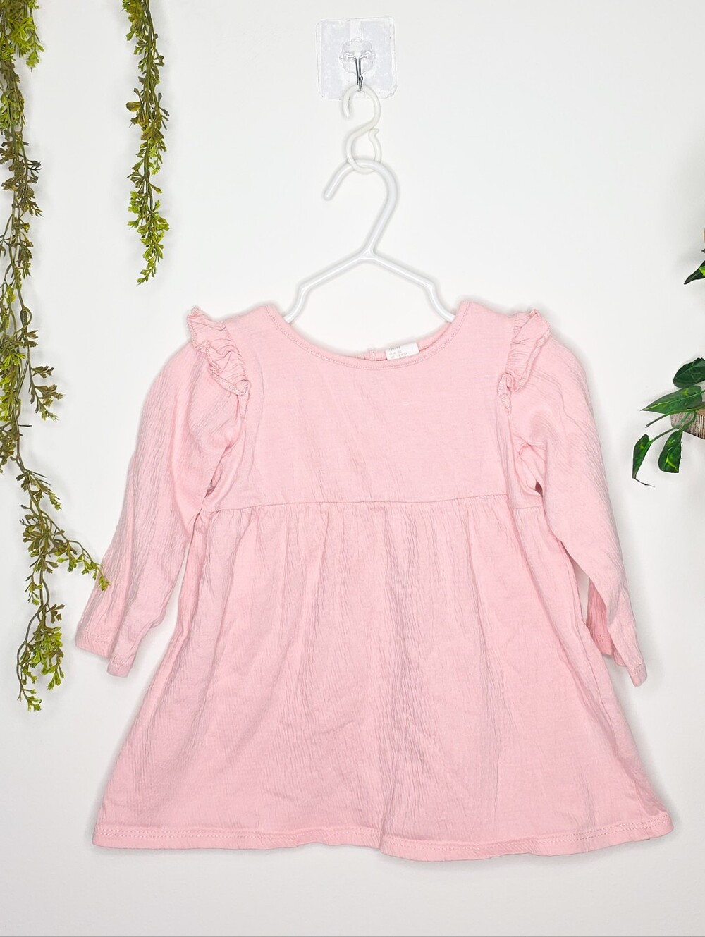H&M Baby Girl Pink Ruffle Long Sleeve Dress 9-12M